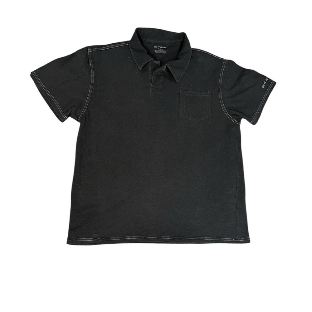 Dkny Black 100% Cotton Polo Single Pocket Pullover Classic Design Shirt